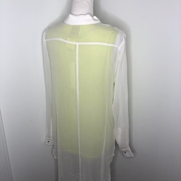 Line & Dot Silk Hi-Lo Split Side Blouse Neon Green - Picture 7 of 11